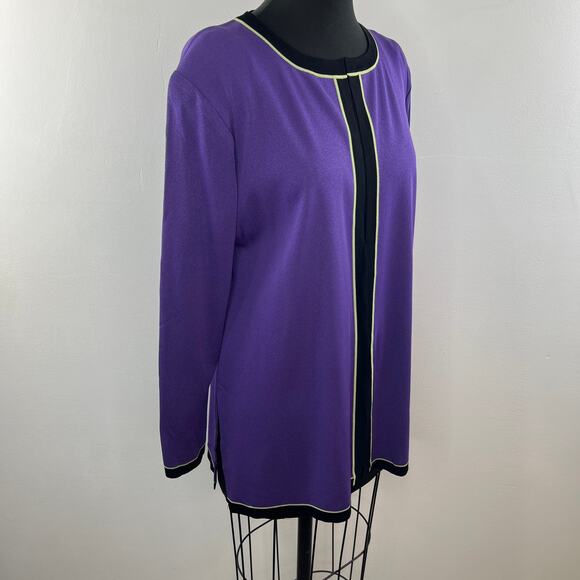 MISOOK Purple Black Open Cardigan Sweater Side Slit Round Neck M L ? - Picture 3 of 6